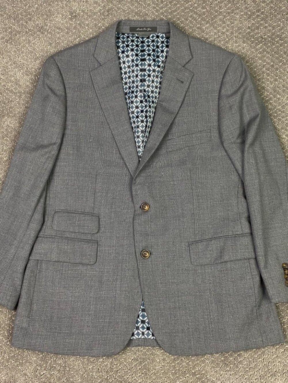 Indochino Blazer Sport Coat Mens 40S Gray Prince of Wales Check Glen Check Wool